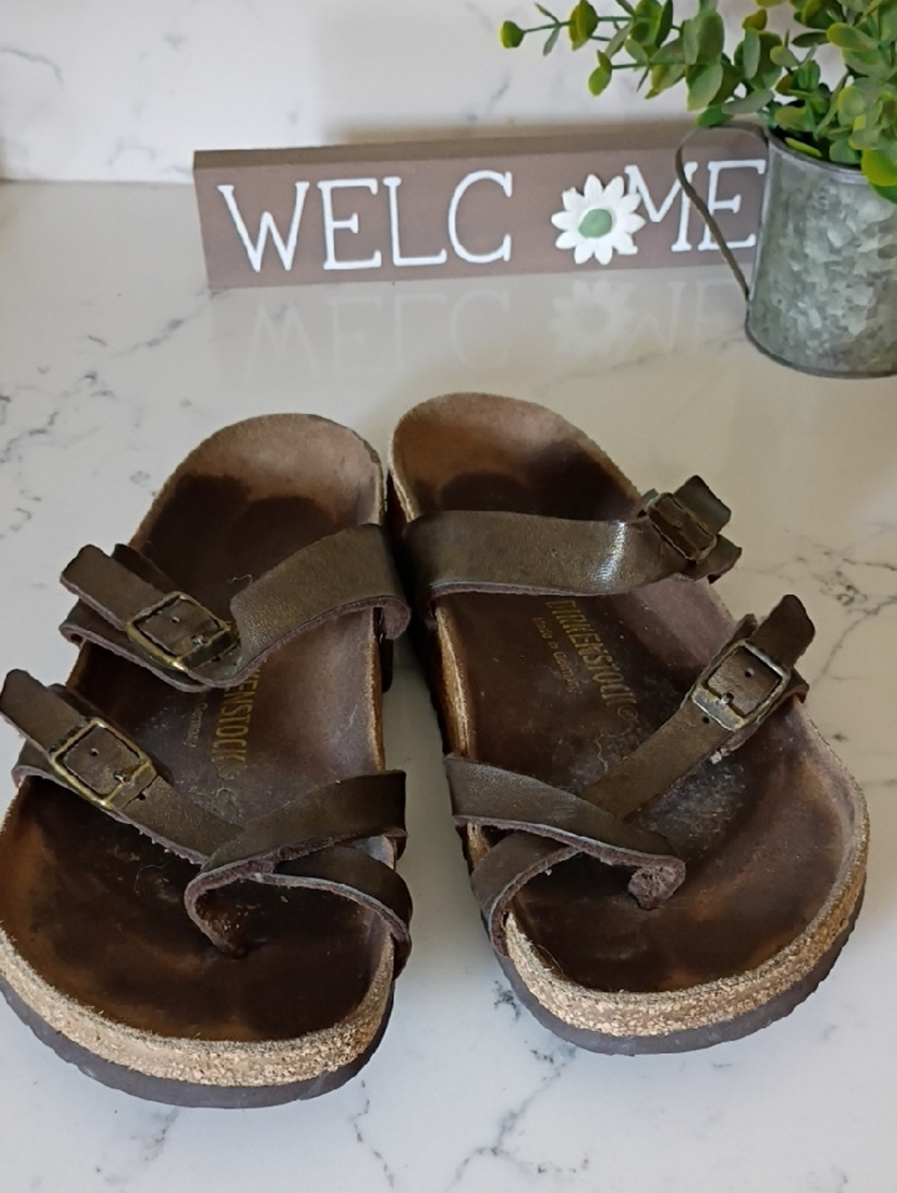 BIRKENSTOCK Brown Double-Strap Cork Footbed Sandals